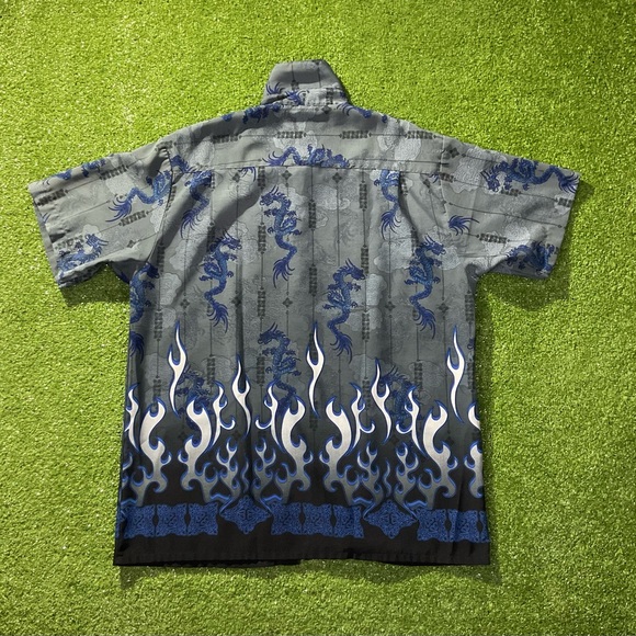 Vintage Blue Dragon Flames Men’s Hawaiian Shirt - Picture 9 of 12